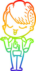 rainbow gradient line drawing happy cartoon girl in space suit