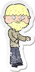 retro distressed sticker of a cartoon happy bearded man