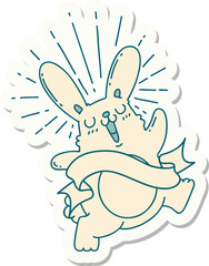 sticker of tattoo style prancing rabbit