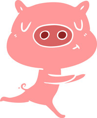 flat color style cartoon content pig running