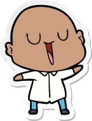sticker of a happy cartoon bald man
