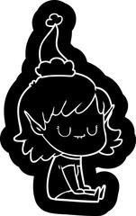 happy cartoon icon of a elf girl wearing santa hat
