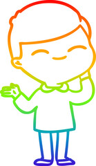 rainbow gradient line drawing cartoon shy smiling boy