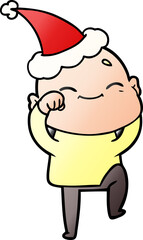 happy gradient cartoon of a bald man wearing santa hat