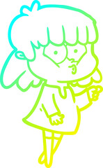 cold gradient line drawing cartoon whistling girl