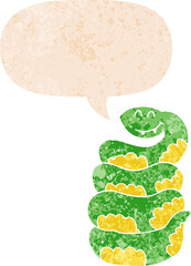 cartoon snake and speech bubble in retro textured style