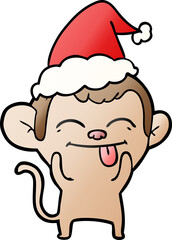 funny gradient cartoon of a monkey wearing santa hat