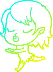 cold gradient line drawing cute cartoon vampire girl