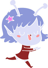 happy alien girl flat color style cartoon
