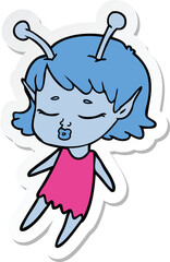 sticker of a cute alien girl cartoon