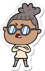 sticker of a cartoon annoyed woman