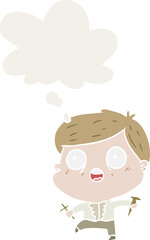 cartoon man hunting vampires and thought bubble in retro style