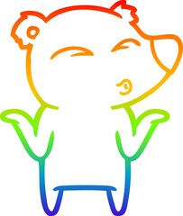 rainbow gradient line drawing cartoon bear shrugging
