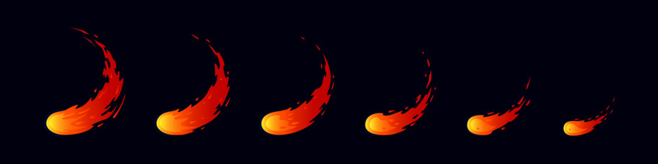 Sprite sheet fire sword attack, fire red strike. Circle flame. Animation for a game or cartoon. Ready to fream by fream classic animation. Vector
