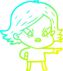 cold gradient line drawing cartoon stressed woman