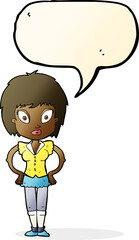 cartoon pretty girl with speech bubble