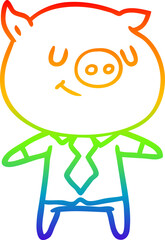 rainbow gradient line drawing happy cartoon smart pig