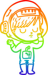 rainbow gradient line drawing cartoon astronaut woman