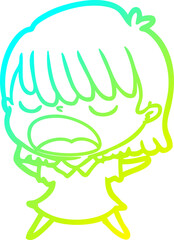 cold gradient line drawing cartoon woman talking loudly