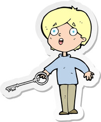 sticker of a cartoon boy with key