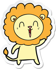 sticker of a laughing lion cartoon