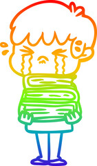 rainbow gradient line drawing cartoon boy crying