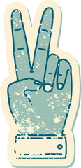 peace symbol two finger hand gesture grunge sticker