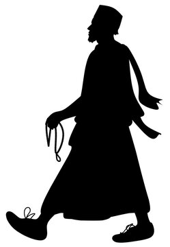 black silhouette man walking with prayer beads clip art preview