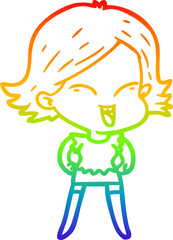 rainbow gradient line drawing happy cartoon girl