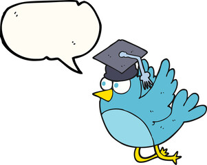 speech bubble cartoon bird wearing graduation cap