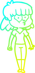 cold gradient line drawing cartoon whistling girl