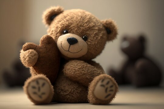 Brown Teddy bear with a heart shaped pillow