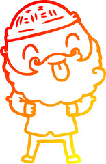 warm gradient line drawing man with beard sticking out tongue