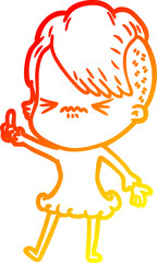 warm gradient line drawing cartoon annoyed hipster girl