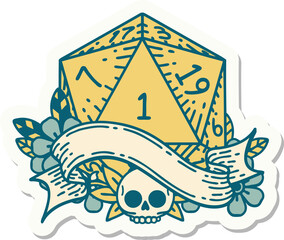 natural one d20 dice roll sticker