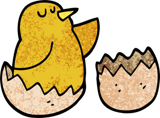 grunge textured illustration cartoon hatching bird