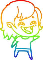 rainbow gradient line drawing cartoon laughing vampire girl