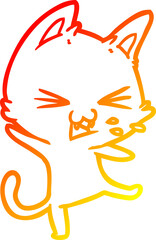 warm gradient line drawing cartoon cat throwing a tantrum
