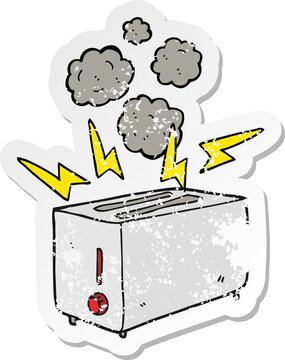 recommend clip art: retro distressed sticker of a cartoon faulty toaster
