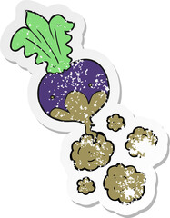 retro distressed sticker of a cartoon beet