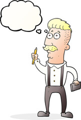 thought bubble cartoon man with notebook