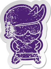 distressed old sticker kawaii kid with shades