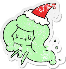 christmas distressed sticker cartoon of kawaii ghost