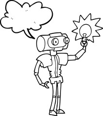 speech bubble cartoon robot with light bulb