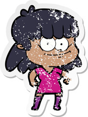 distressed sticker of a cartoon girl smiling