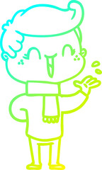 cold gradient line drawing cartoon laughing boy