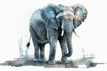 Fototapeta na wymiar Elephant painted by hand in watercolor on a white background for a brochure, t shirt, invitation card, or postcard. Generative AI