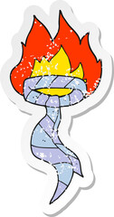 retro distressed sticker of a cartoon burning work tie