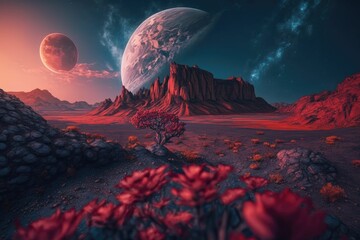 Alien planet landscape. Generative AI.