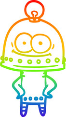 rainbow gradient line drawing happy carton robot with light bulb